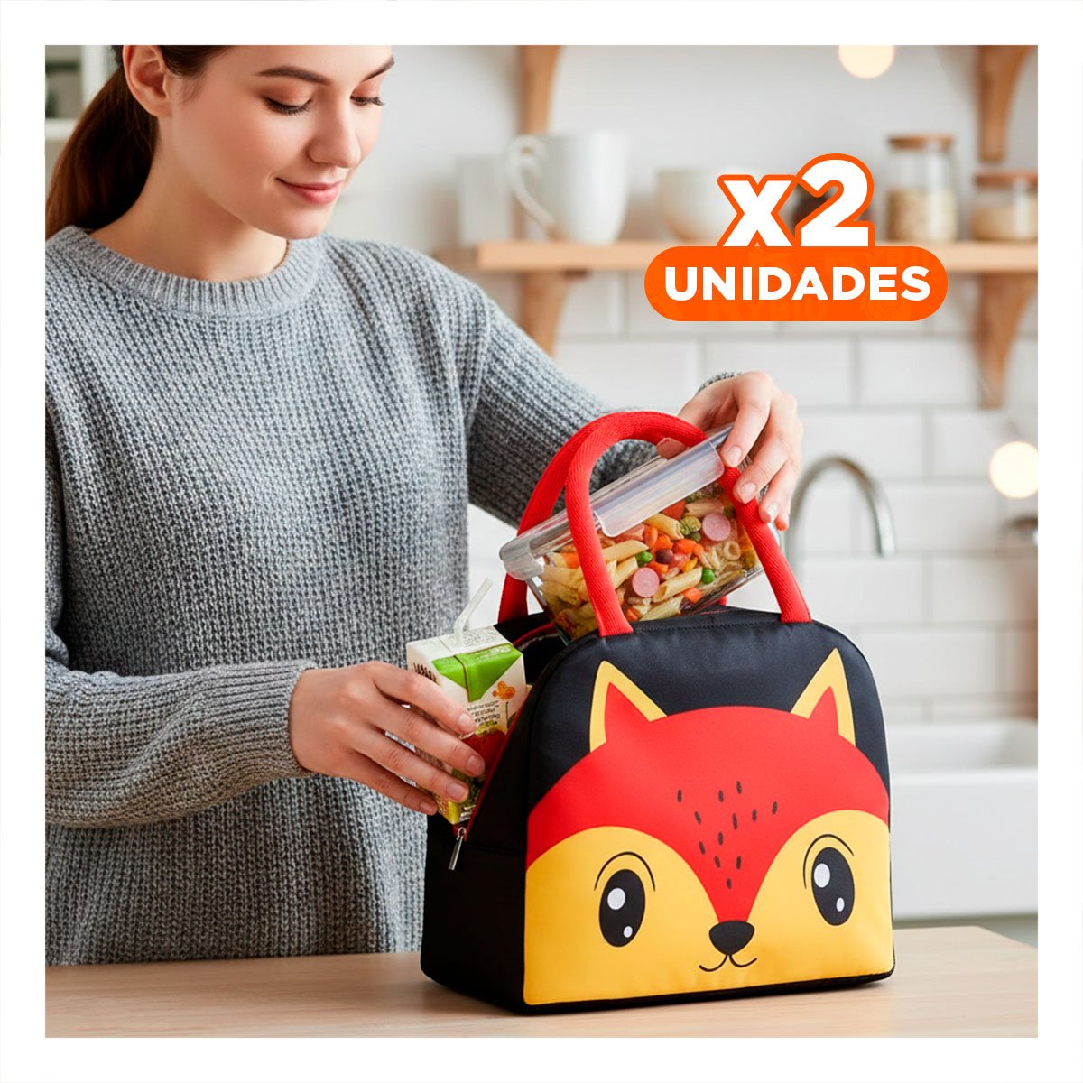 PACK2 ESTUCHE DE COMIDA TERMICO PARA NIÑOS Y ADULTOS ZORRO NEGRO Y+REGALO STICKER - 1