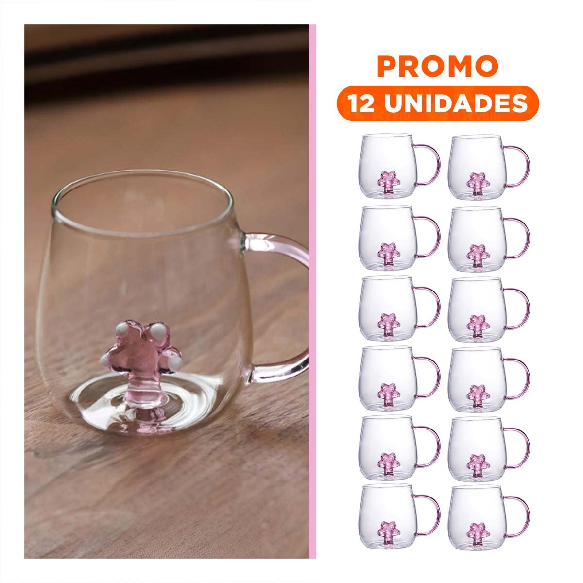 PACK12 CONTENEDOR EN BOROSILICATO PARA BEBIDAS 350 ML TRANSPARENTE Y+REGALO STICKER - 1
