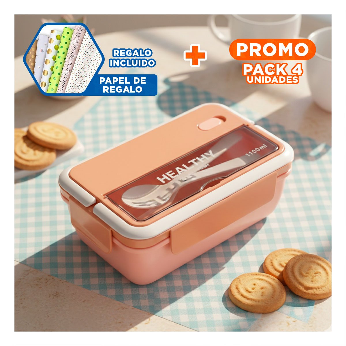 PACK4 CONSERVADOR VERSATIL PARA APILAR Y GUARDAR 1100ML Y CUBIERTOS MELON Y+PAPEL REGALO - 1