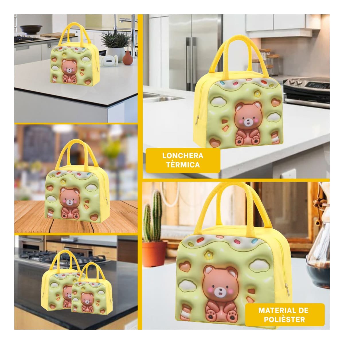 PACK2 ESTUCHE DE COMIDA KAWAII OSO CON AREA EXTRA AMARILLO Y+PAPEL REGALO - 3