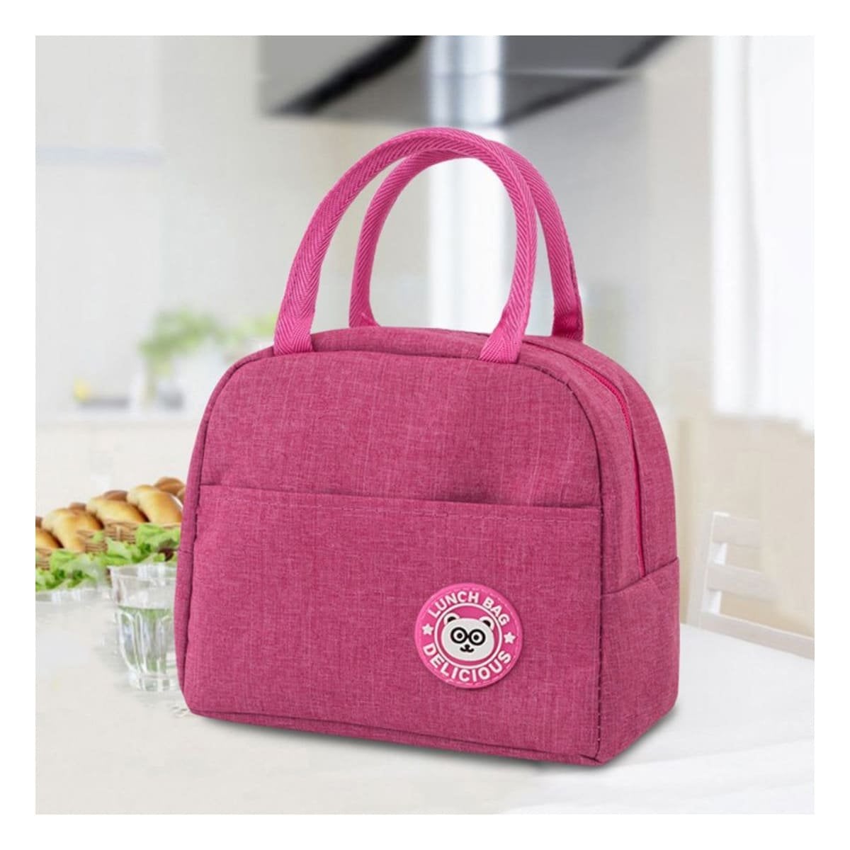 PORTA ALIMENTOS Y BOLSILLO EXTERIOR CON GUARDADO FRONTAL ROSADO Y+PAPEL REGALO - 2
