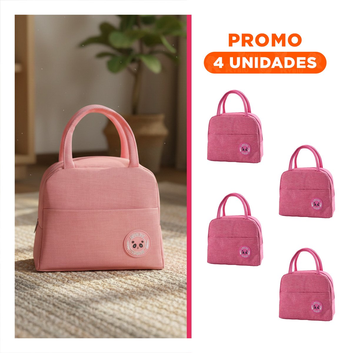 PACK4 LUNCH BOX Y BOLSILLO EXTERIOR AMPLIA PARA ALIMENTOS ROSADO Y+REGALO STICKER - 1