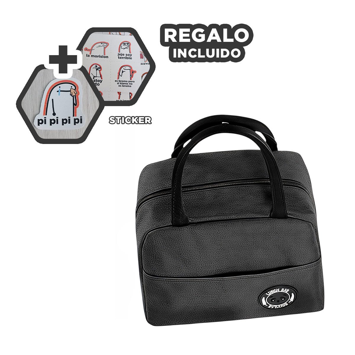 CONTENEDOR DE COMIDA Y BOLSILLO EXTERIOR FACIL DE LLEVAR NEGRO Y+REGALO STICKER - 1