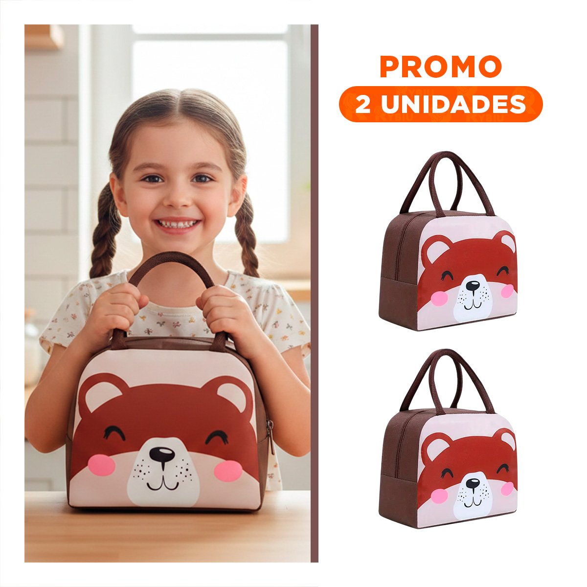 PACK2 ESTUCHE TERMICO CON COMPARTIMENTOS Y TAPA HERMETICA OSO MARRON - 1