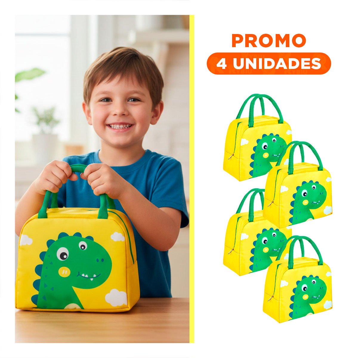 PACK4 RECIPIENTE ALIMENTICIO TERMICO IDEAL PARA VIAJES DINOSAURIO AMARILLO Y+REGALO STICKER - 1