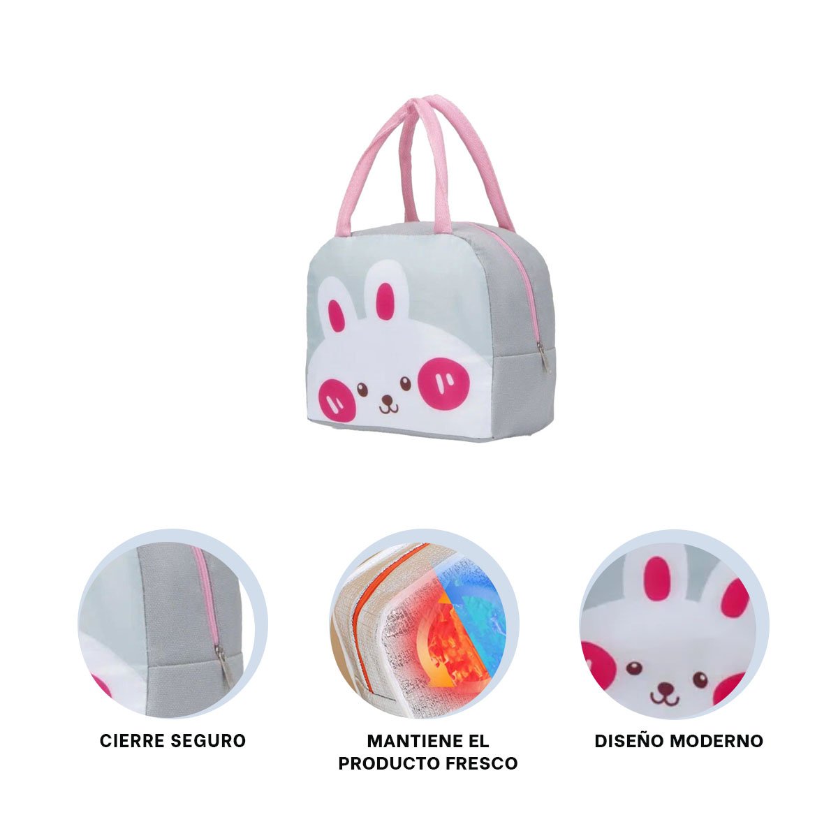 ESTUCHE DE COMIDA TERMICO IDEAL PARA ALMUERZOS Y SNACKS CONEJO PLOMO CLARO - 3