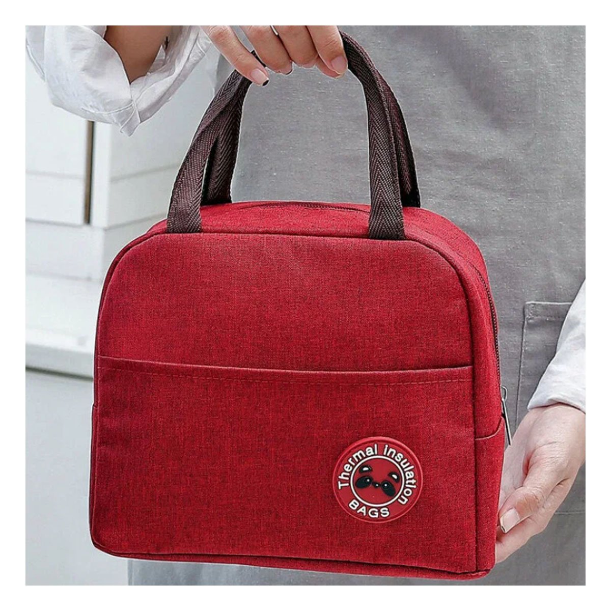 PACK6 BOLSA DE ALMUERZO TERMICA Y BOLSILLO EXTERIOR CON COMPARTIMENTOS GUINDA Y+PAPEL REGALO - 2