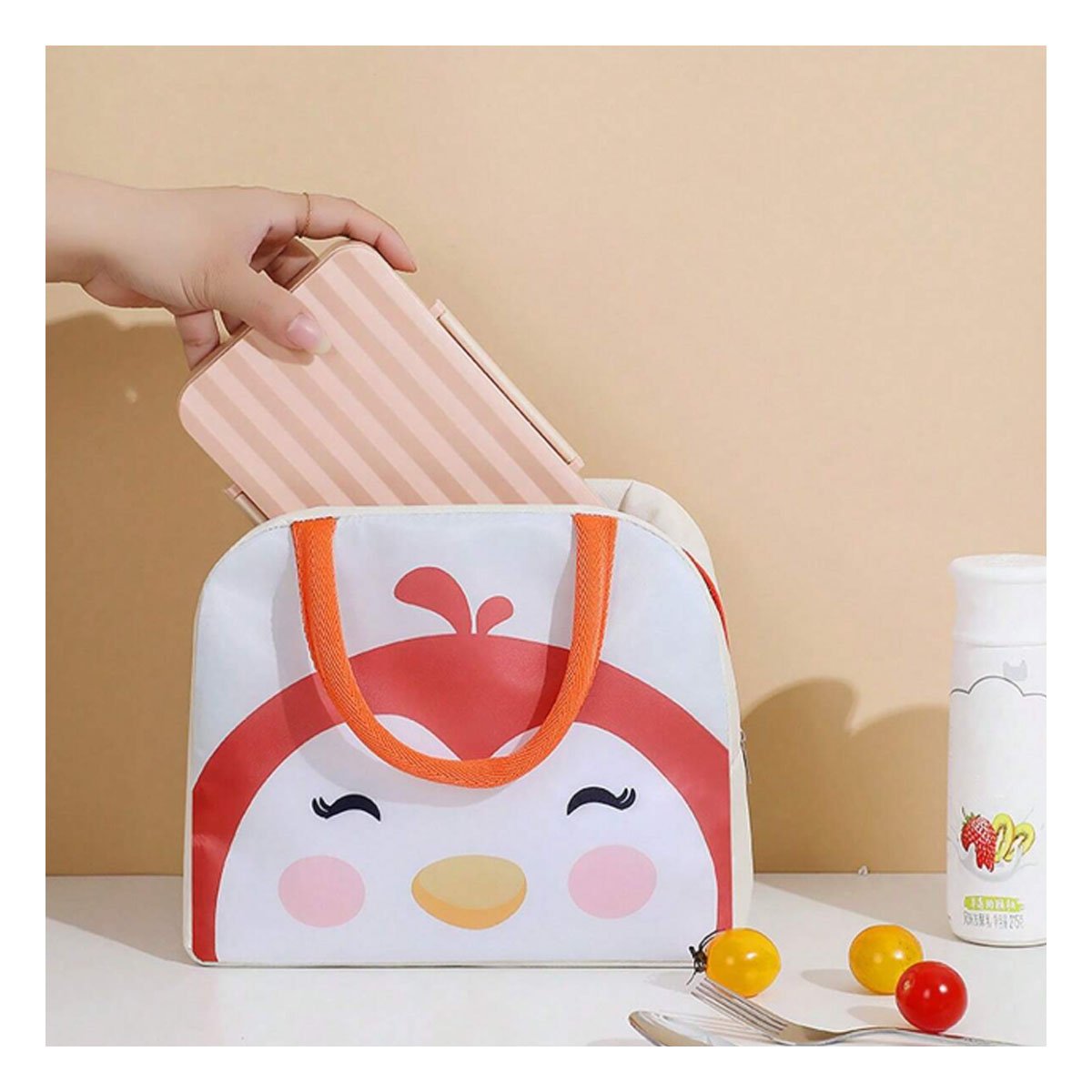 PACK4 ESTUCHE DE COMIDA TERMICO PARA NIÑOS Y ADULTOS PINGUINO BEIGE - 2