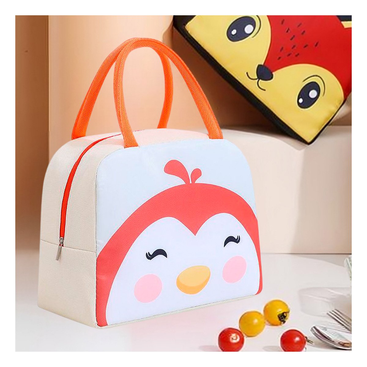 PACK4 ESTUCHE DE COMIDA TERMICO PARA NIÑOS Y ADULTOS PINGUINO BEIGE - 3