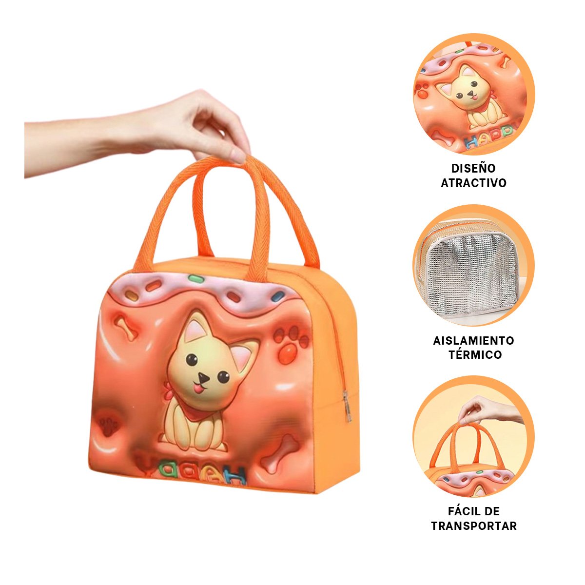 ORGANIZADOR DE ALMUERZO ESCOLAR CON ESTAMPA KAWAII PERRO NARANJA - 3