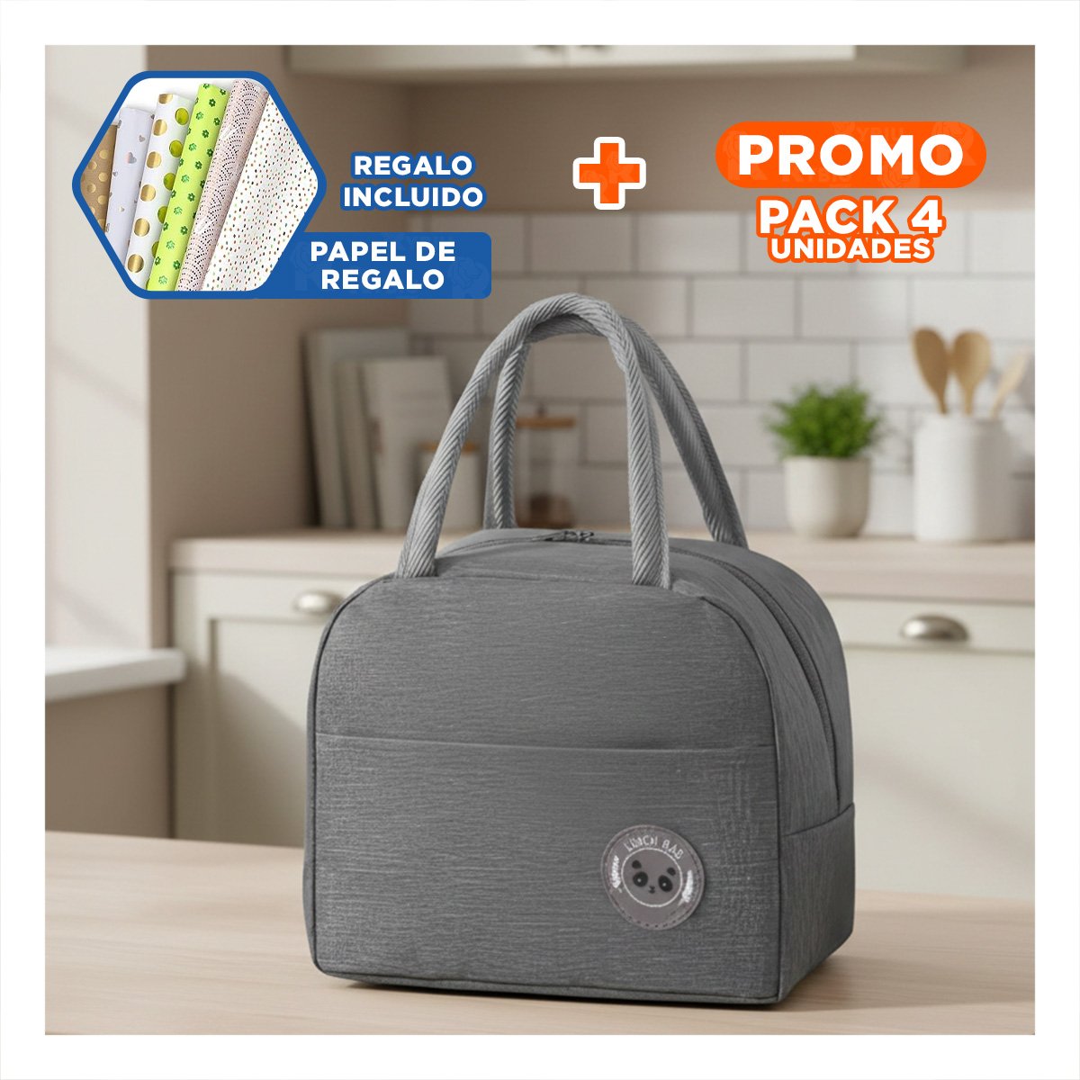 PACK4 ESTUCHE DE COMIDA Y BOLSILLO EXTERIOR PERFECTO PARA SALIDAS PLOMO Y+PAPEL REGALO - 1