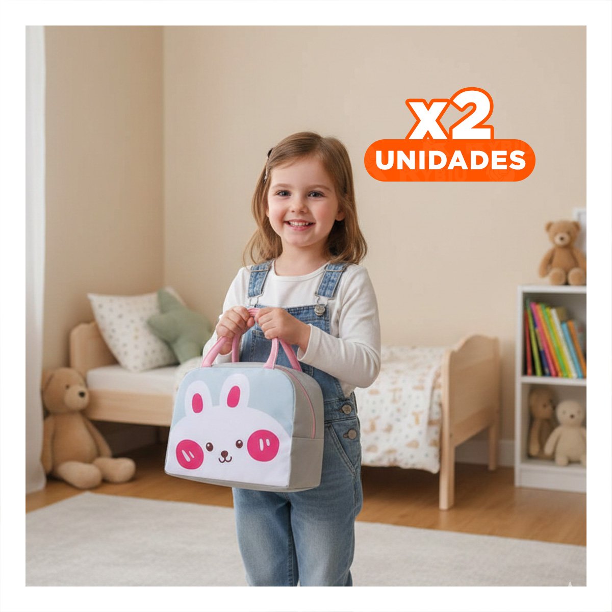 PACK2 LUNCH BOX TERMICA PERFECTA PARA ALMUERZOS Y SNACKS CONEJO PLOMO CLARO Y+REGALO STICKER - 1