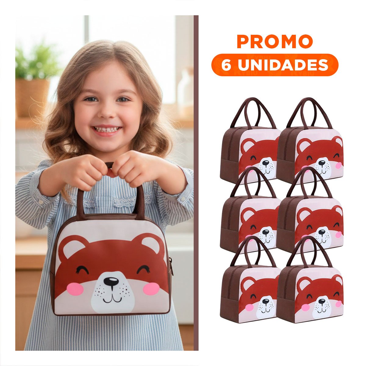 PACK6 RECIPIENTE TERMICO PARA LLEVAR SNACKS Y BEBIDAS OSO MARRON - 1