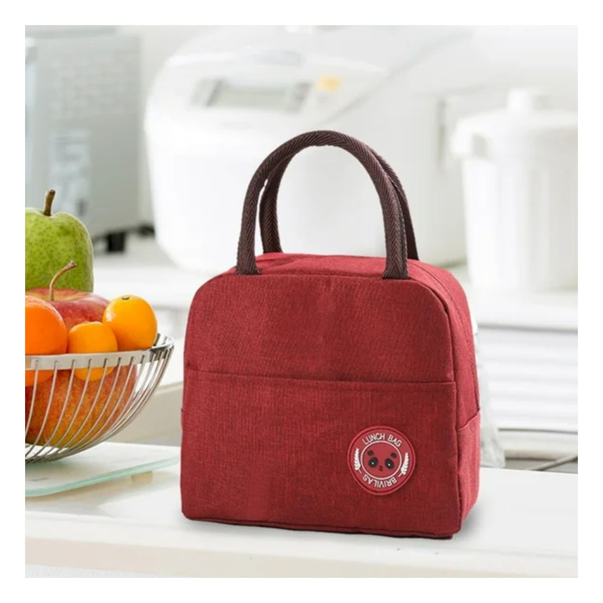 PACK12 BOLSA DE ALMUERZO TERMICA Y BOLSILLO EXTERIOR IDEAL PARA VIAJES GUINDA - 2