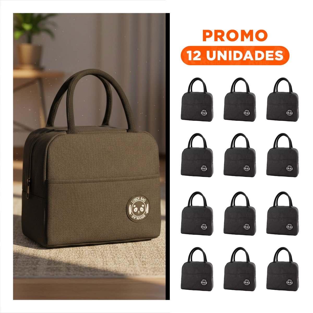 PACK12 PORTA VIANDAS Y BOLSILLO EXTERIOR FUNCIONAL PARA TRANSPORTE NEGRO Y+REGALO STICKER - 1