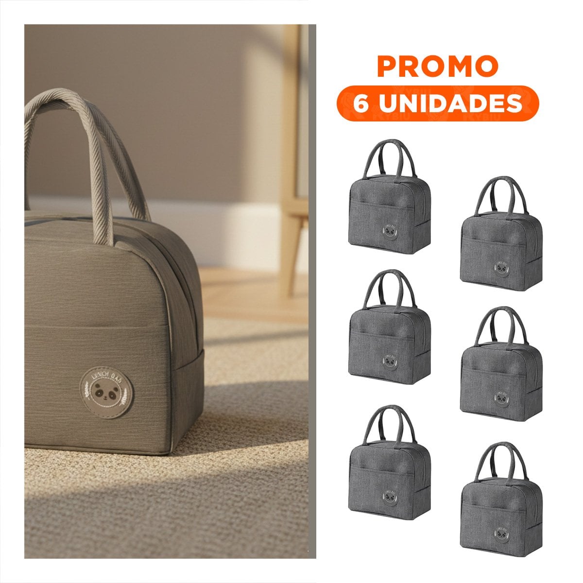 PACK6 LUNCH BOX Y BOLSILLO EXTERIOR COMODA PARA MOVILIDAD PLOMO - 1