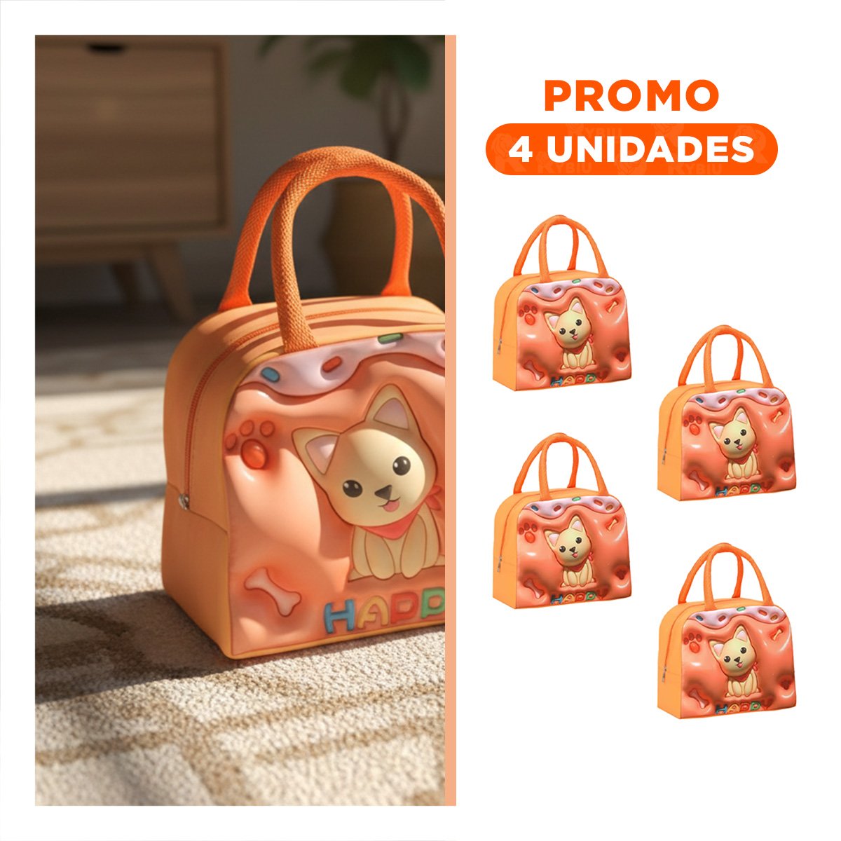 PACK4 FIAMBRERA KAWAII PERRO PARA JORNADAS LARGAS NARANJA Y+REGALO STICKER - 1