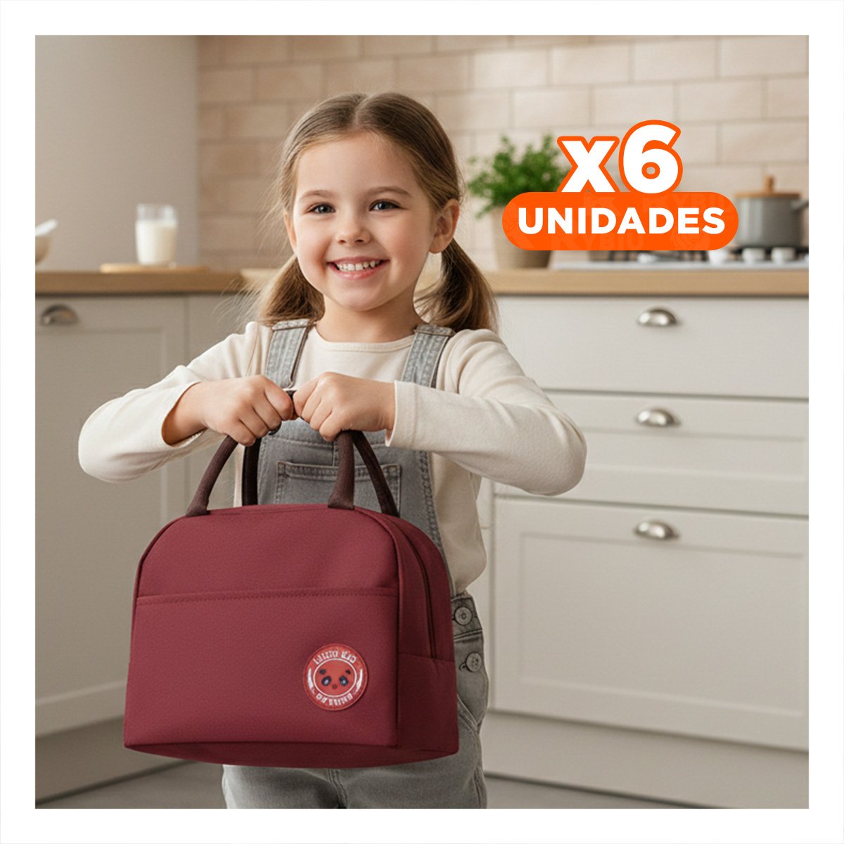 PACK6 BOLSA DE ALMUERZO TERMICA Y BOLSILLO EXTERIOR LIGERA Y RESISTENTE GUINDA Y+REGALO STICKER - 1