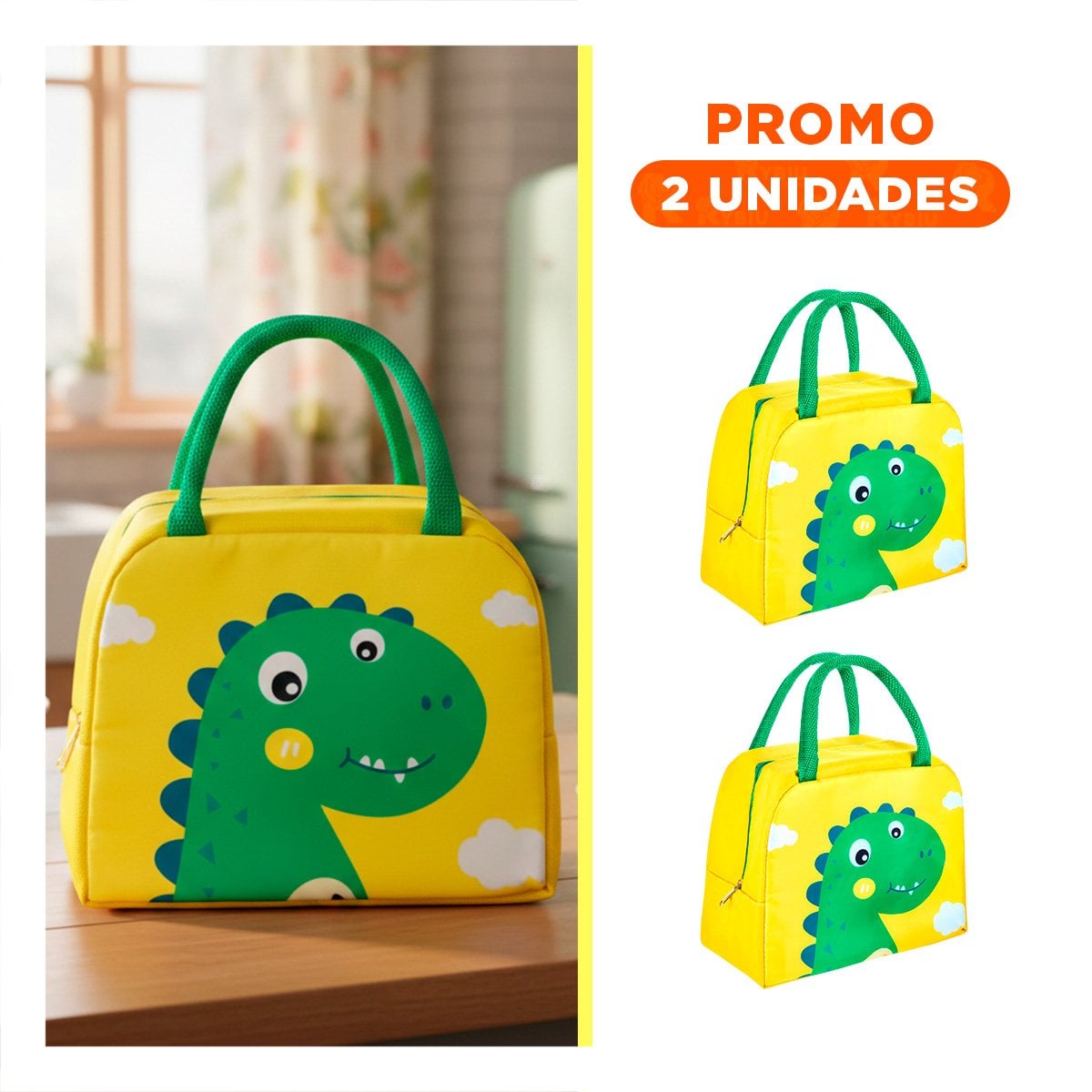PACK2 LUNCH BOX TERMICA CON COMPARTIMENTOS SEPARADOS DINOSAURIO AMARILLO - 1