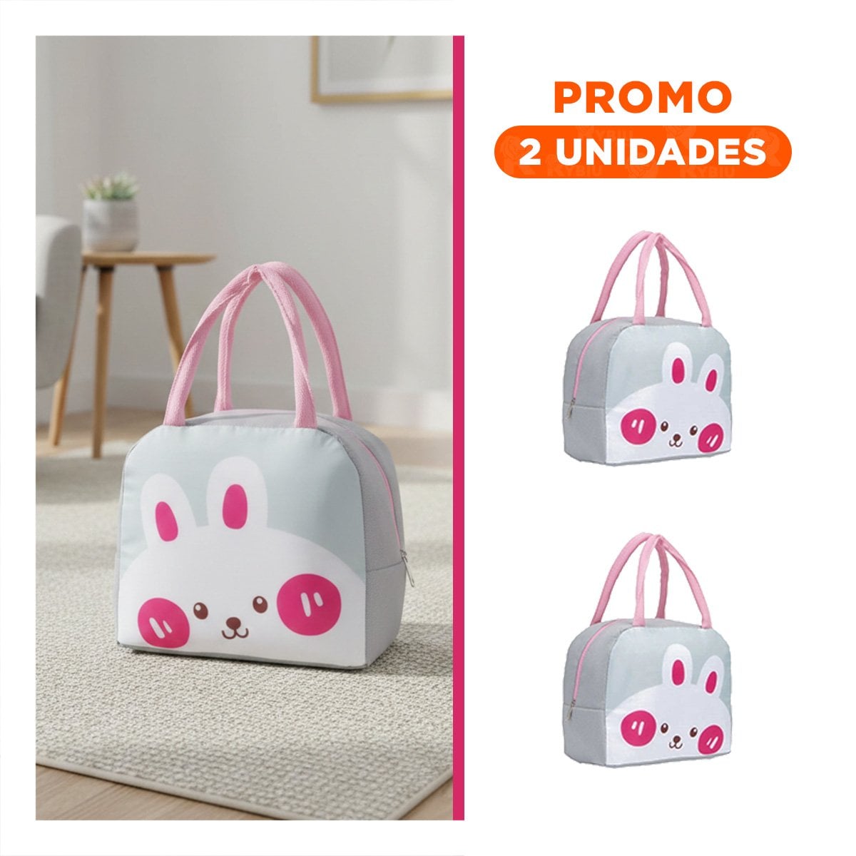 PACK2 LUNCH BOX TERMICA CON COMPARTIMENTOS Y ORGANIZADOR CONEJO PLOMO CLARO - 1