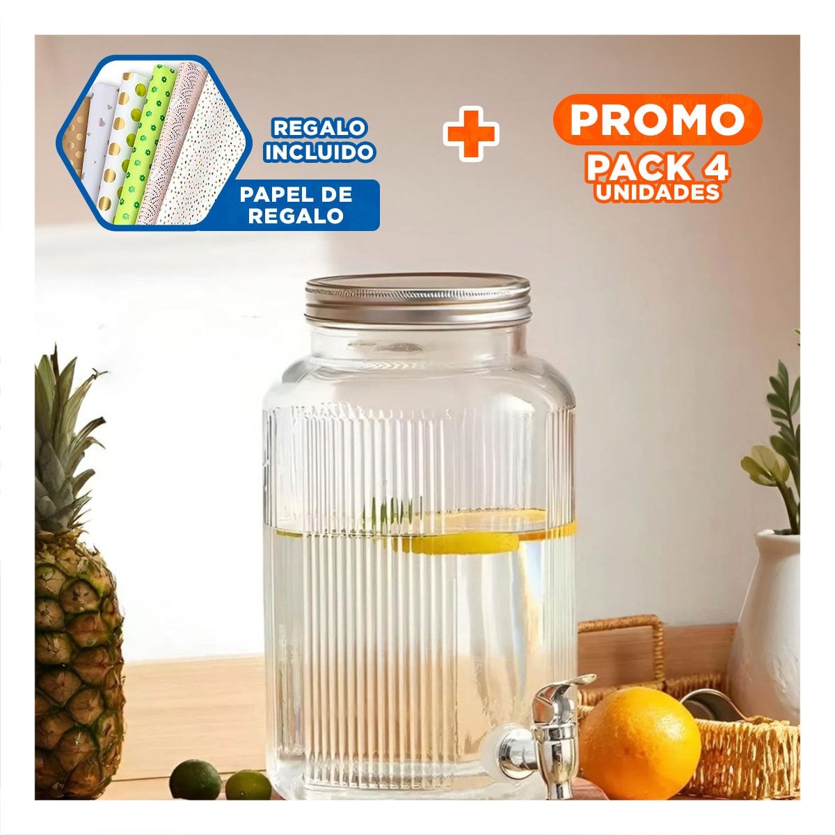 PACK4 SERVIDOR DE BEBIDA PARA INFUSIONES Y REFRESCOS NEGRO Y TRANSPARENTE 5,5L Y+PAPEL REGALO - 1