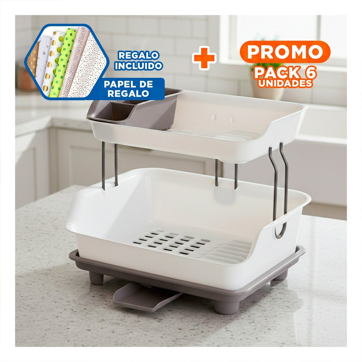 PACK6 MODULADOR PARA VAJILLA 2 NIVELES PLASTICO FACIL Y DURADERO PLOMO Y+PAPEL REGALO - 1