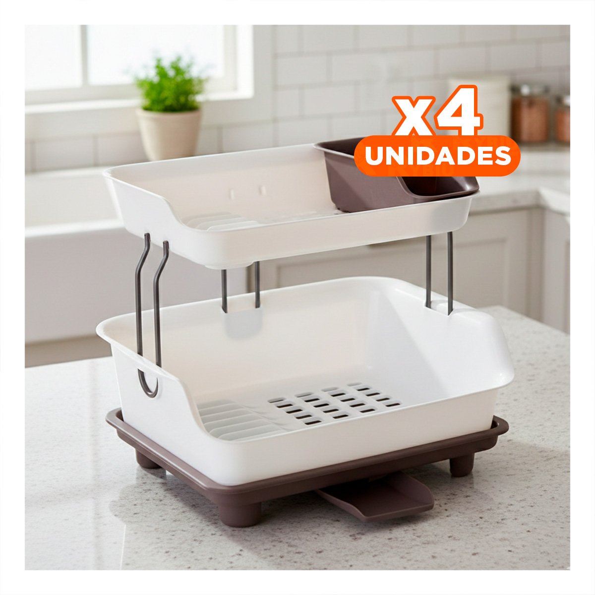 PACK4 SOPORTE DE VAJILLA 2 NIVELES PLASTICO RESISTENTE Y FACIL MARRON - 1