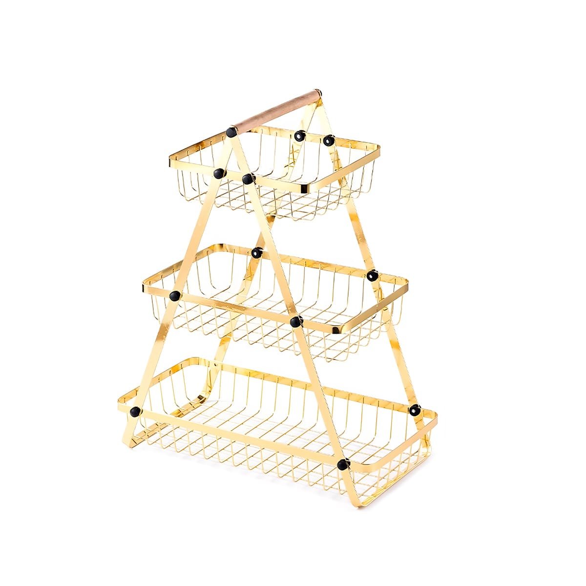BANDEJA TRIANGULAR 3 NIVELES PARA MESA Y HOGAR DORADO Y+PAPEL REGALO - 1