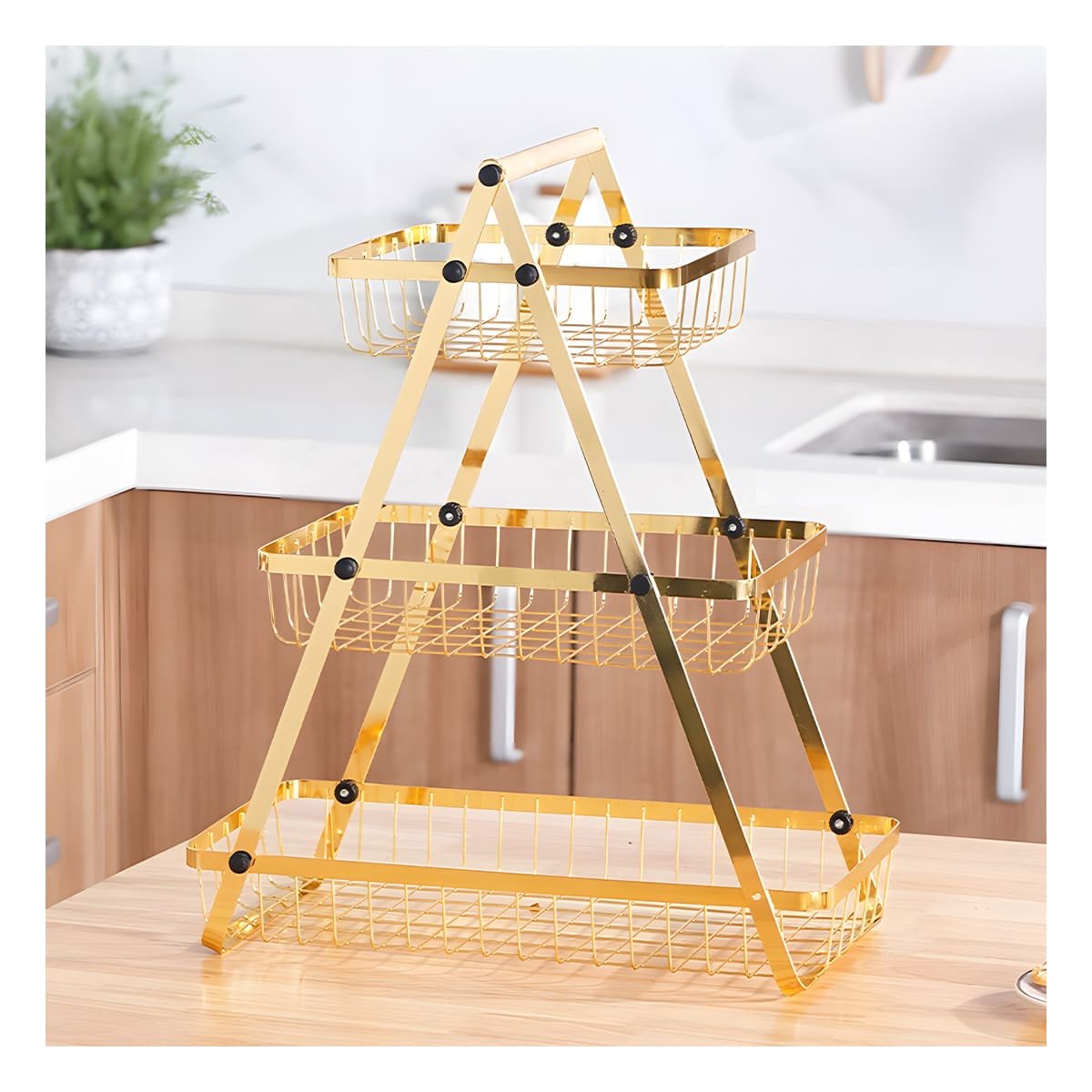 BANDEJA TRIANGULAR 3 NIVELES PARA MESA Y HOGAR DORADO Y+PAPEL REGALO - 5