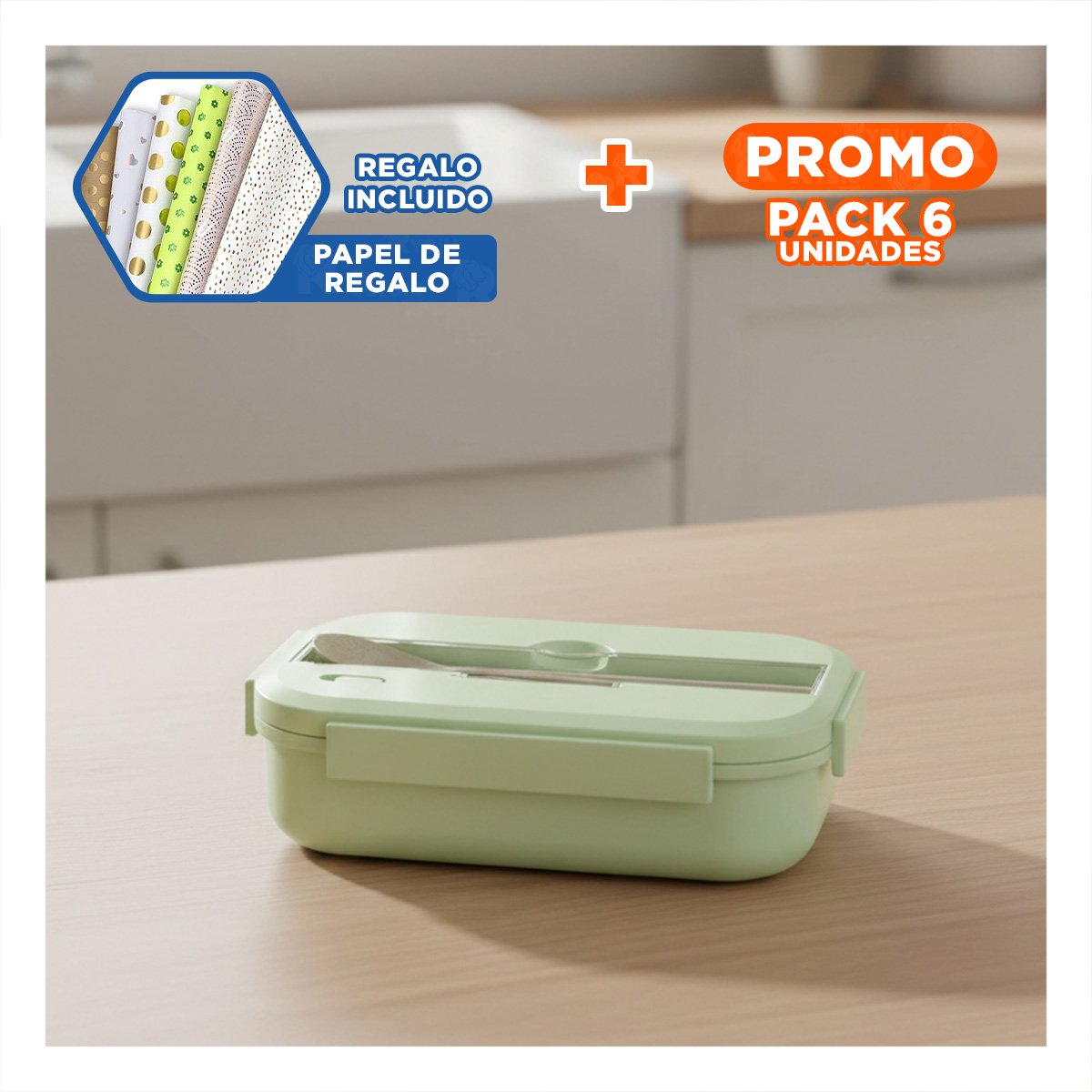 PACK6 ORGANIZADOR PORTACOMIDA DE VIDRIO CON CUBIERTOS Y BROCHE VERDE Y+PAPEL REGALO - 1