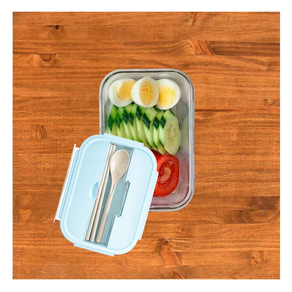 PACK4 CONSERVADOR DE VIDRIO CON CUBIERTOS PARA LLEVAR SNACKS CELESTE Y+REGALO STICKER - 3