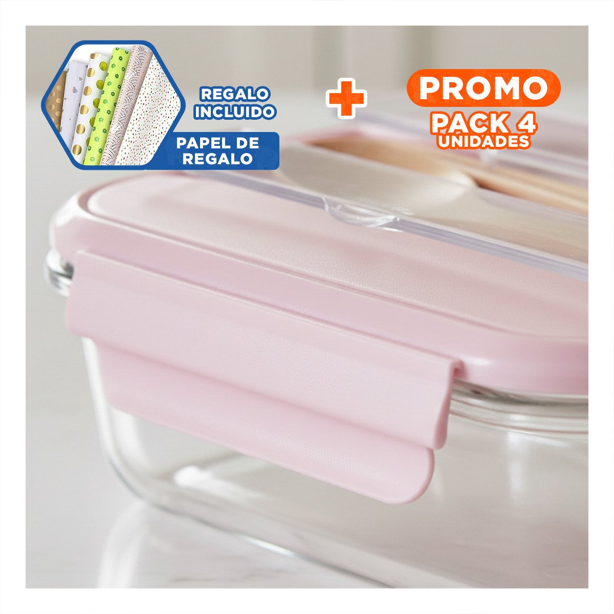PACK4 CONSERVADOR PRACTICO PARA TRANSPORTE ROSADO Y+PAPEL REGALO - 1