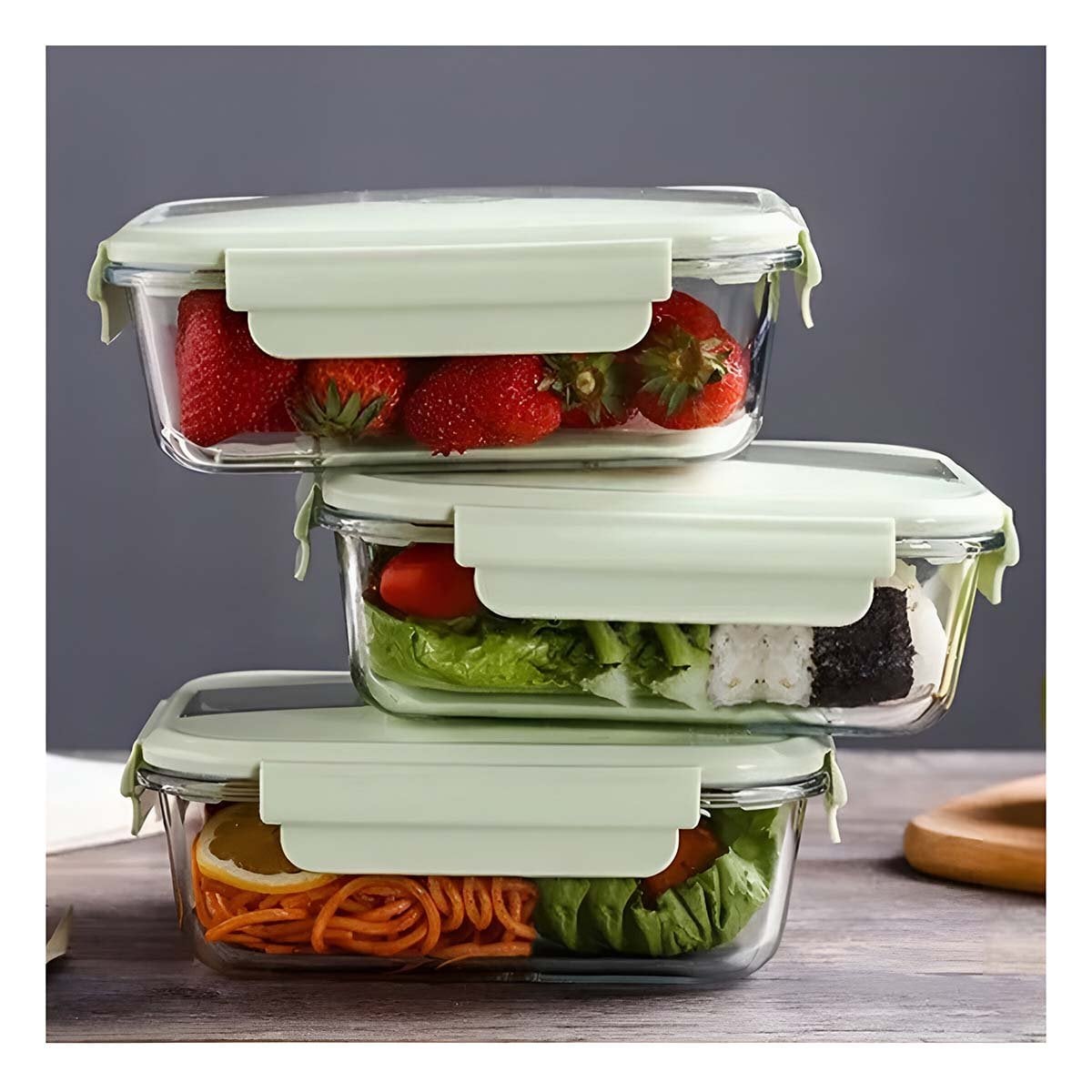 PACK4 ORGANIZADOR DE VIDRIO CON CUBIERTOS Y TAPA VERDE PARA LONCHERA Y+REGALO STICKER - 3