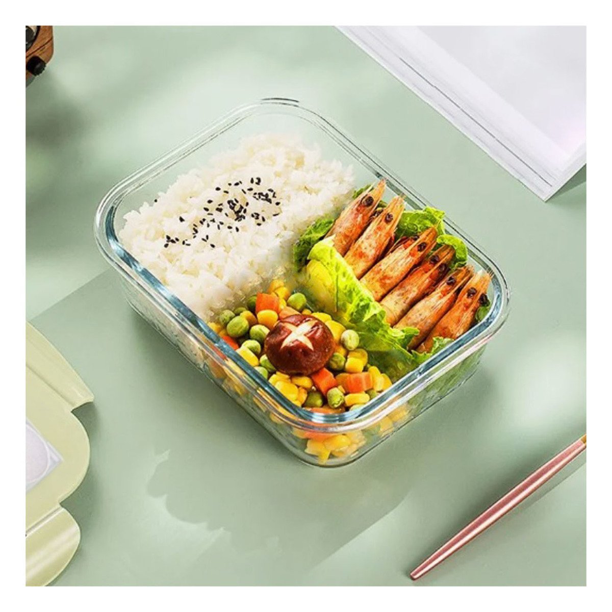 PACK4 ORGANIZADOR DE VIDRIO CON CUBIERTOS Y TAPA VERDE PARA LONCHERA Y+REGALO STICKER - 5