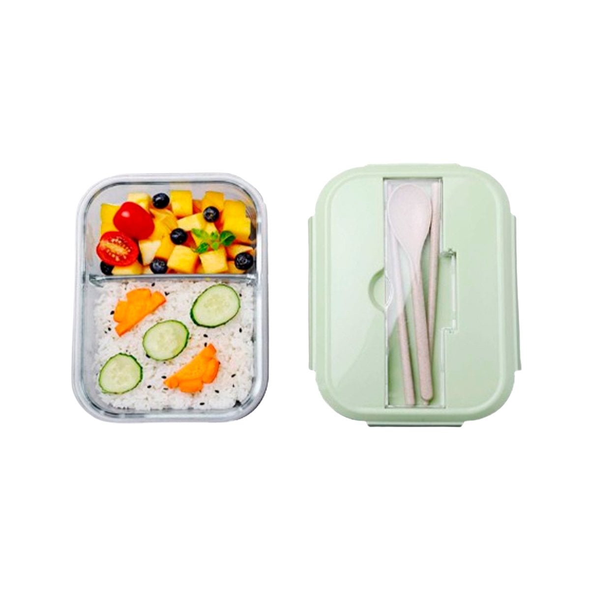 PACK2 CAJA DE VIDRIO HERMETICA PARA COMIDAS CASERAS VERDE Y+REGALO STICKER - 2