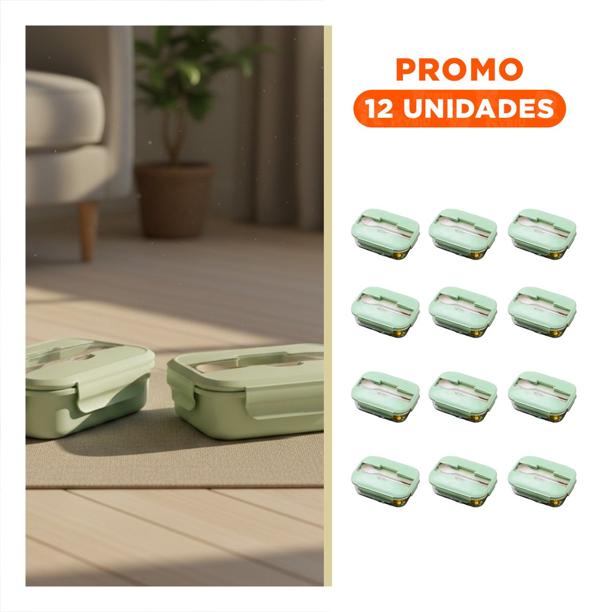 PACK12 ALMACENADOR CON CUBIERTOS Y COMPARTIMENTOS INTEGRADOS VERDE Y+REGALO STICKER - 1