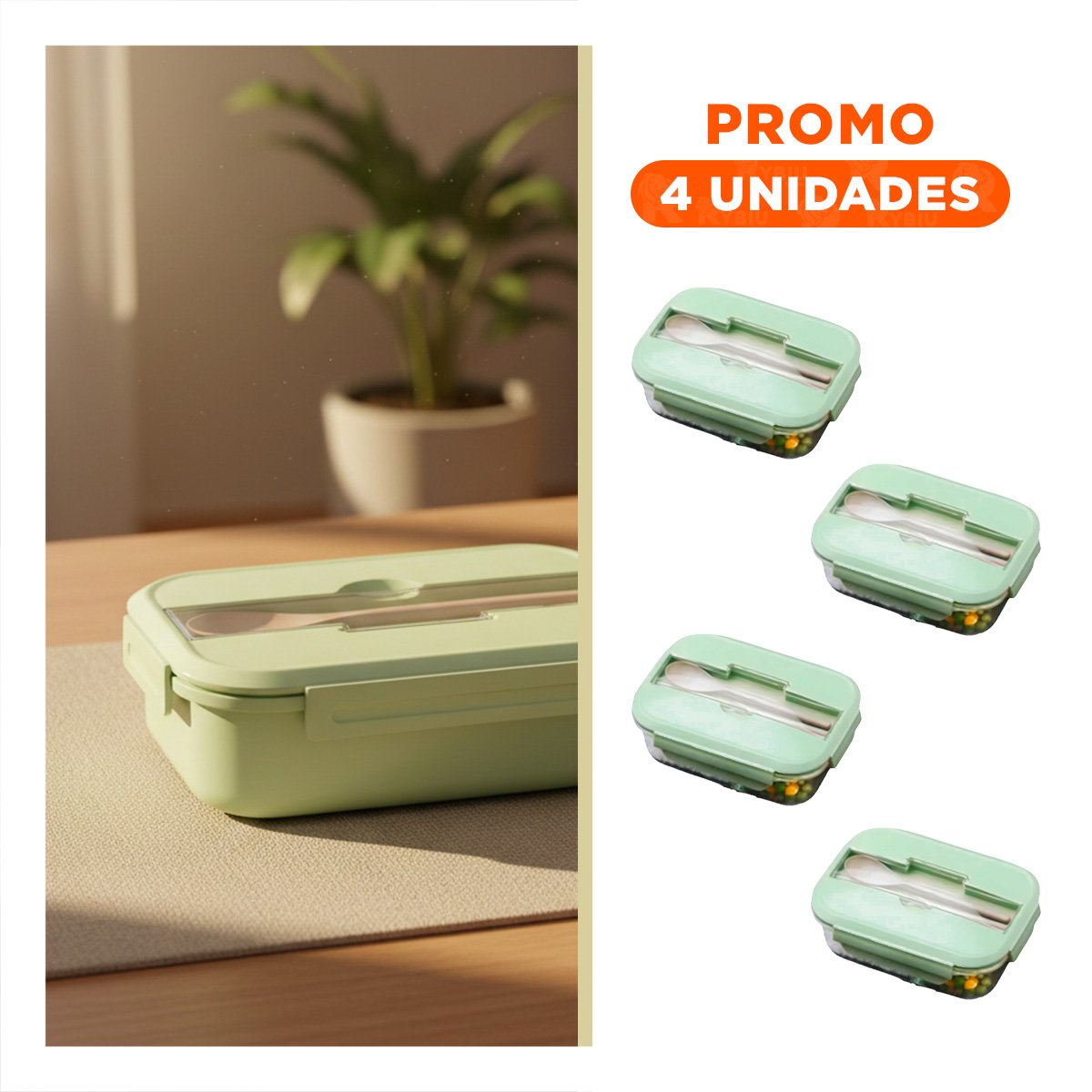 PACK4 MODULAR DE VIDRIO CON CUBIERTOS Y 2 DIVISIONES PARA TRANSPORTE VERDE Y+REGALO STICKER - 1