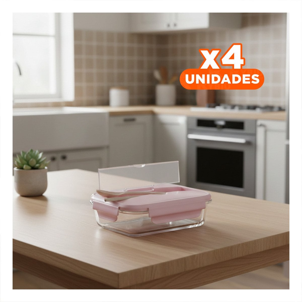 PACK4 CONSERVADOR CON CUBIERTOS PARA RUTINA LABORAL ROSADO - 1
