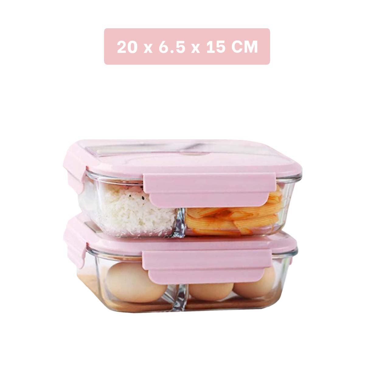 PACK12 CAJA REUTILIZABLE DE VIDRIO CON 2 DIVISIONES Y CUBIERTOS TAPA ROSADO Y+REGALO STICKER - 4