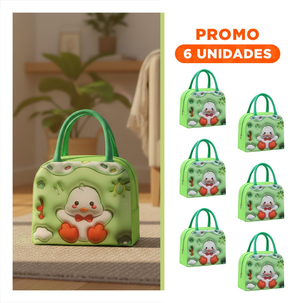 PACK6 FIAMBRERA TERMICA CON ILUSTRACION DIVERTIDA INFANTIL VERDE - 1