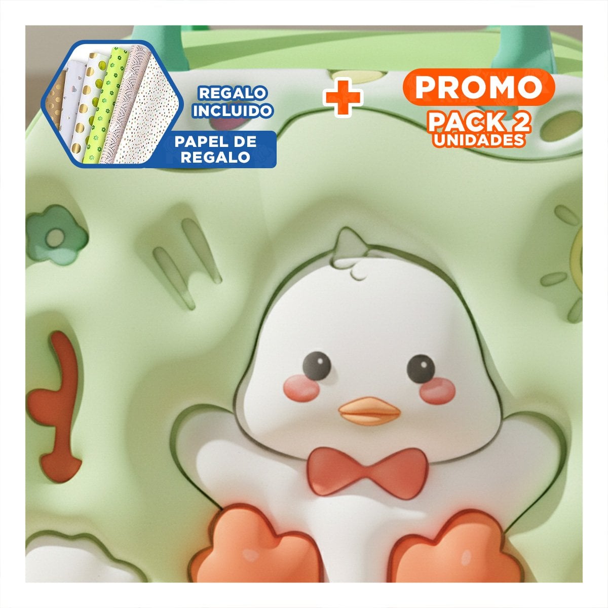 PACK2 RECIPIENTE TERMICO CON FIGURA DECORATIVA INFANTIL VERDE Y+PAPEL REGALO - 1