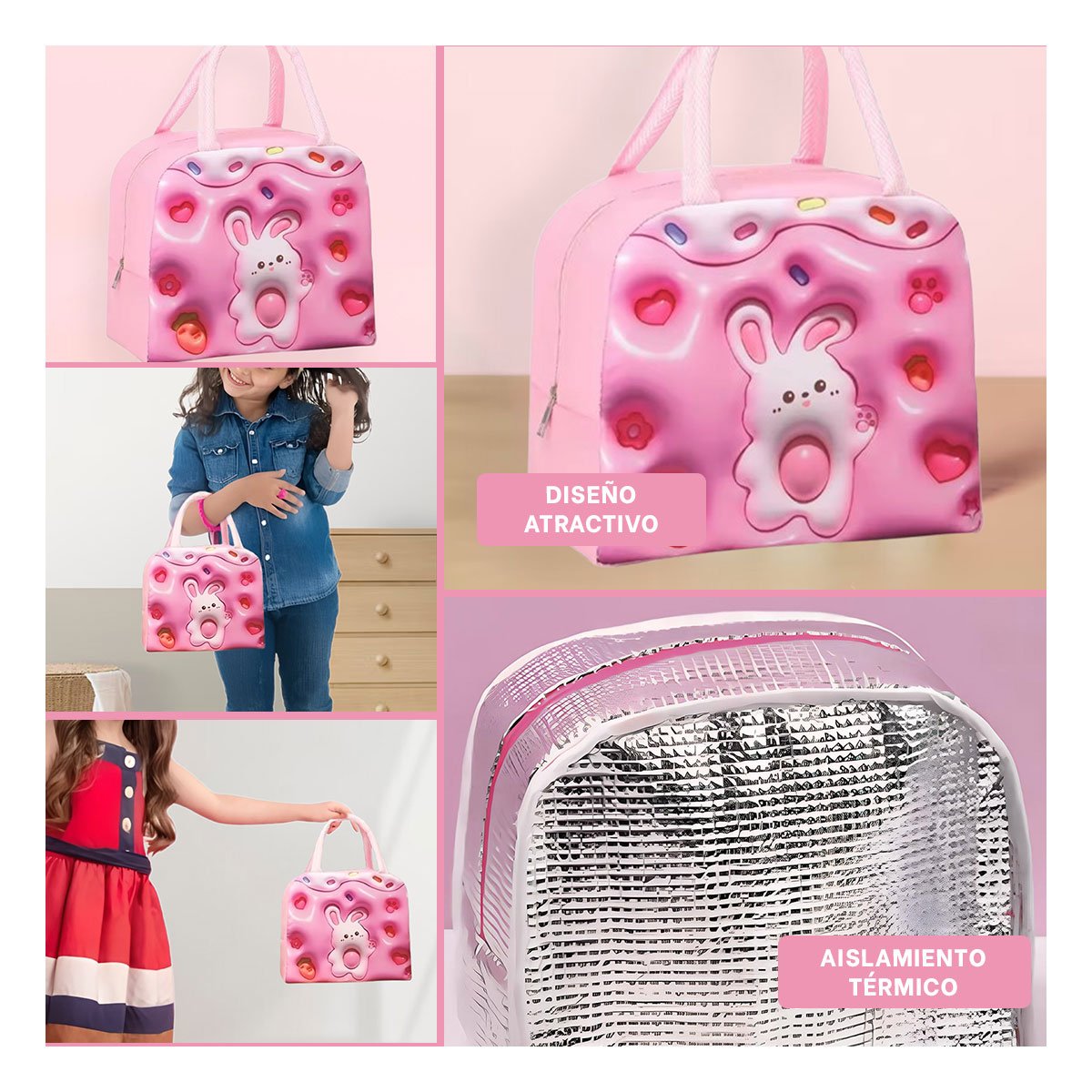PORTA ALIMENTOS TERMICO KAWAII CONEJO USO DIARIO ROSADO - 5