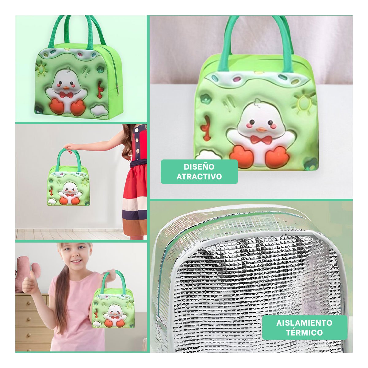 PACK12 ORGANIZADOR TERMICO PRACTICO PARA ALMUERZO DIARIO VERDE Y+PAPEL REGALO - 2