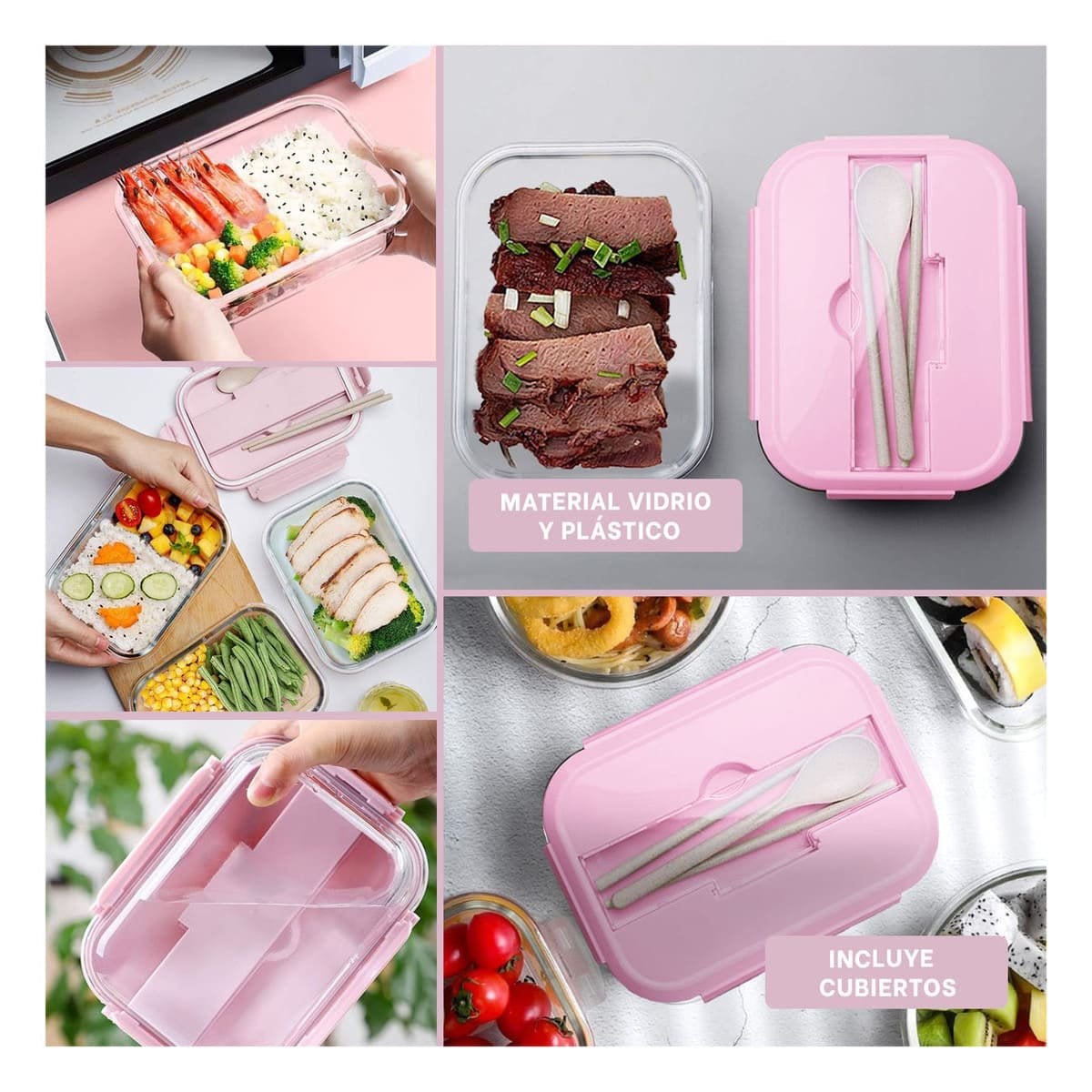 ENVASE CON SET DE CUBIERTOS PARA TRABAJO ROSADO Y+LIGAS REGALO - 5