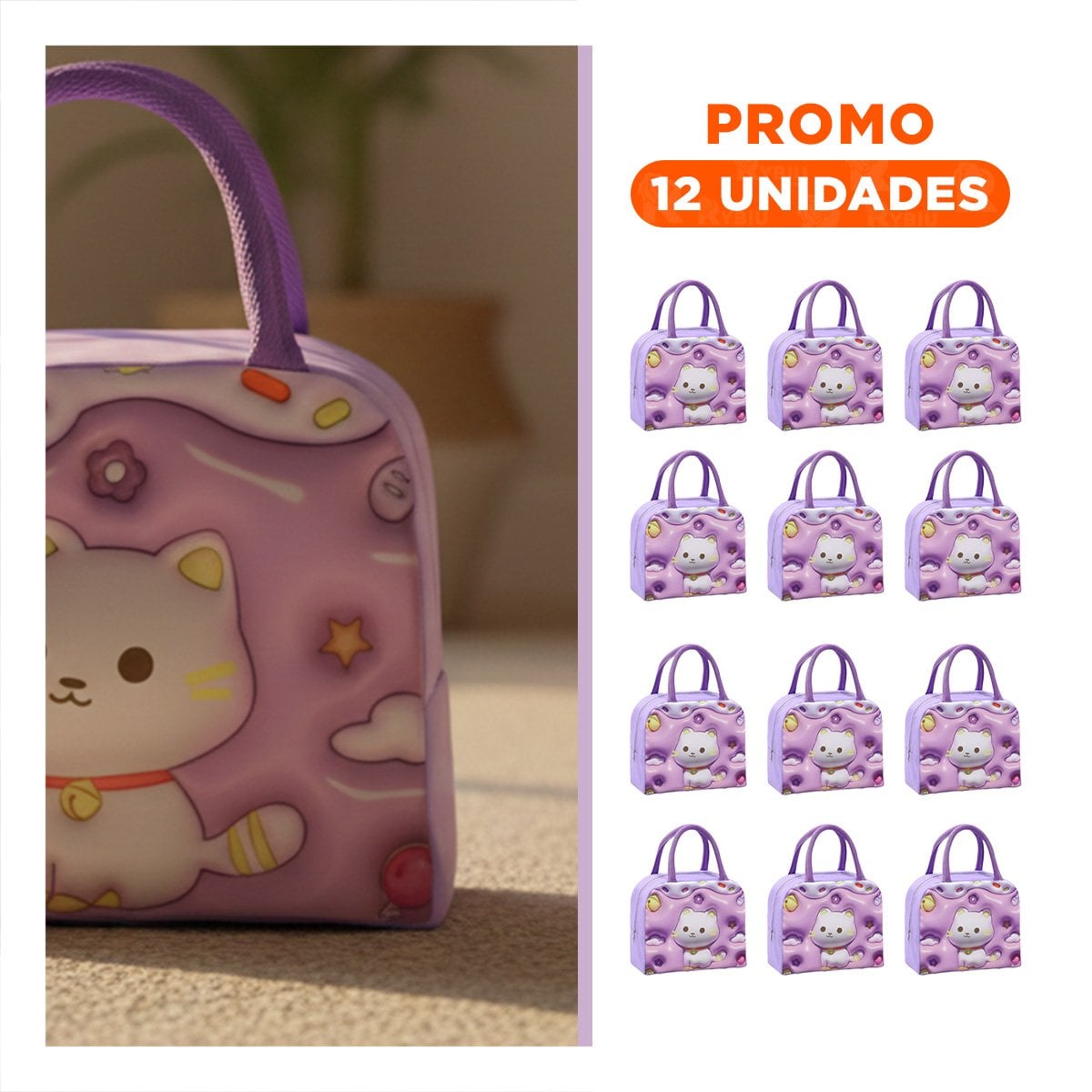 PACK12 BOLSA DE ALMUERZO CON ENERGIA JUVENIL LILA Y+REGALO STICKER - 1