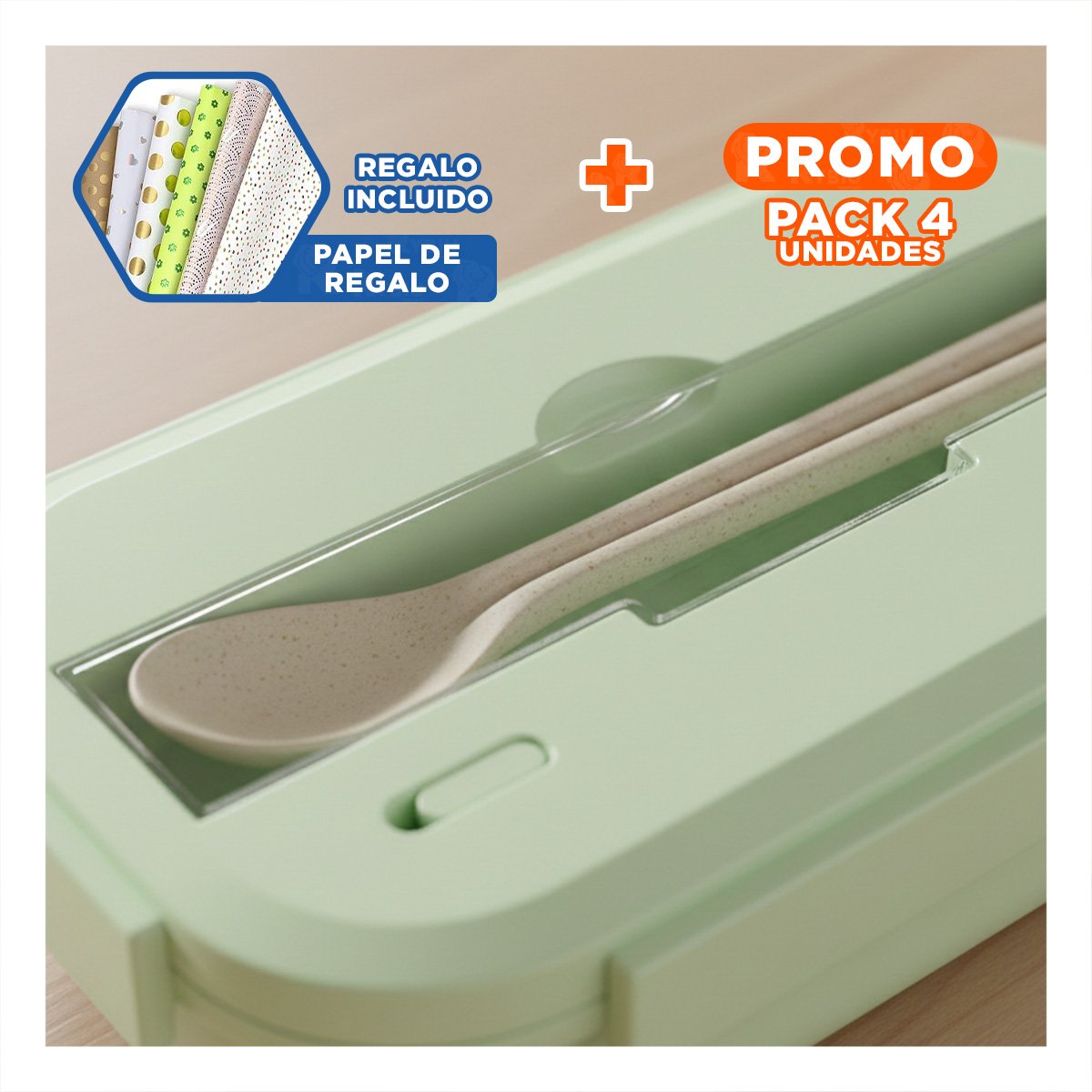 PACK4 UNIDAD REUTILIZABLE DE VIDRIO INCLUYE CUBIERTOS VERDE Y+PAPEL REGALO - 1