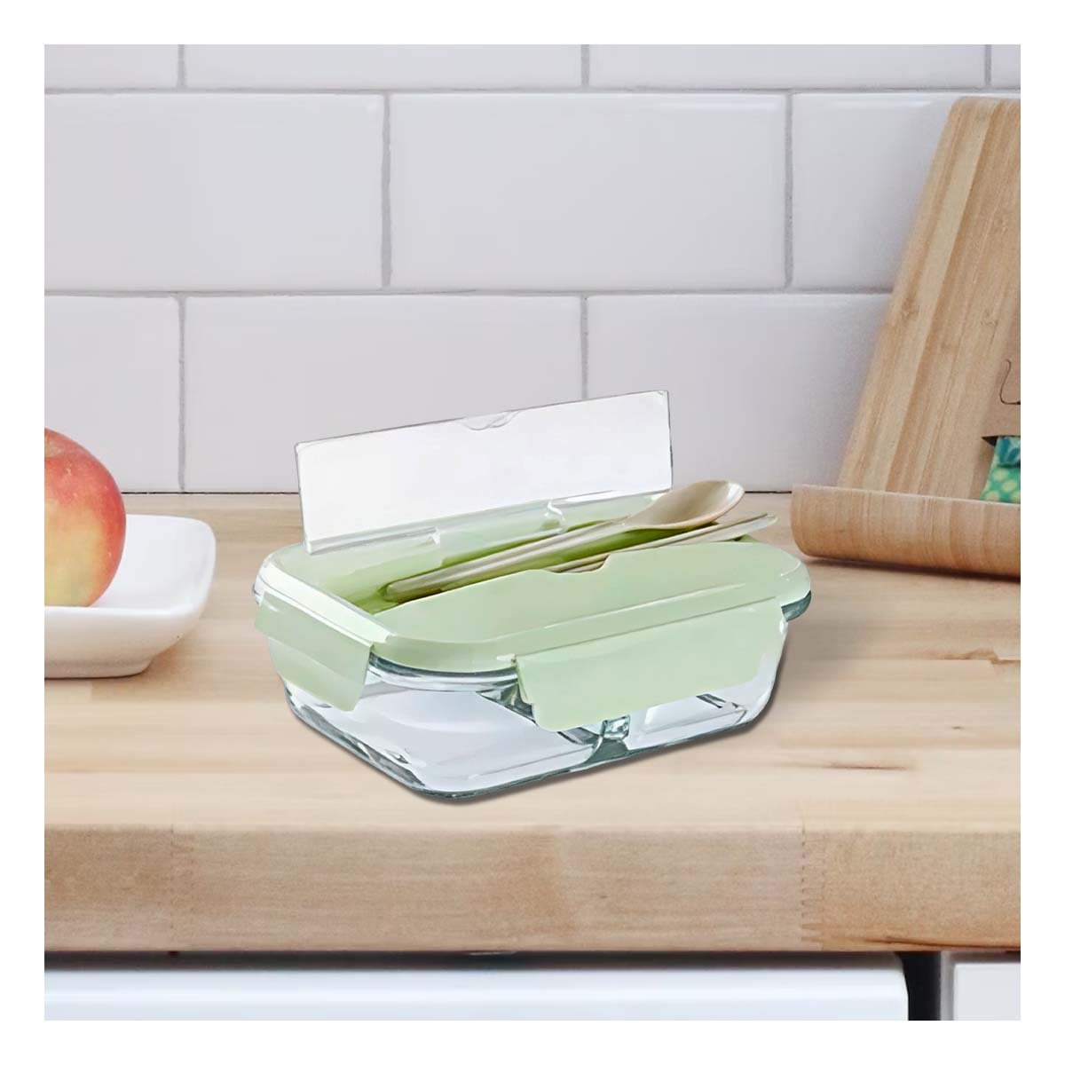 PACK4 CAJA DE ALMUERZO EN VIDRIO CON DIVISIONES VERDE Y+PAPEL REGALO - 5