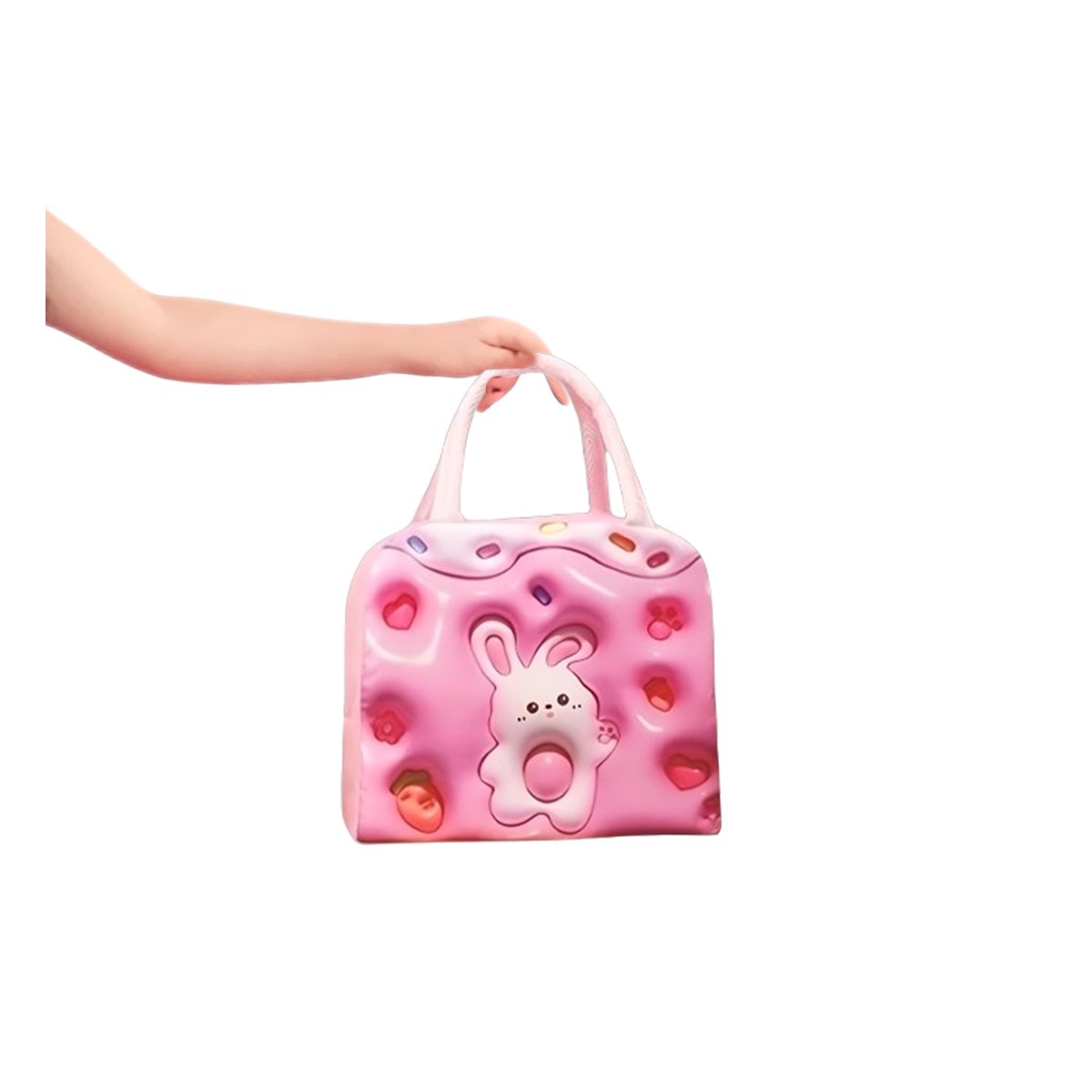 PORTA ALIMENTOS TERMICO DE MANO CONEJO ALEGRE ROSADO Y+LIGAS REGALO - 3