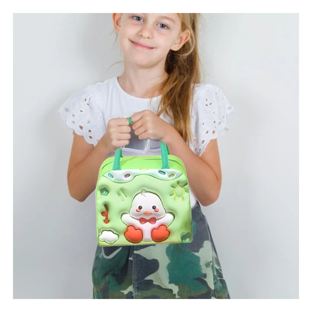 PORTA ALIMENTOS TERMICO DE MANO CON PATO DIVERTIDO VERDE Y+PAPEL REGALO - 5