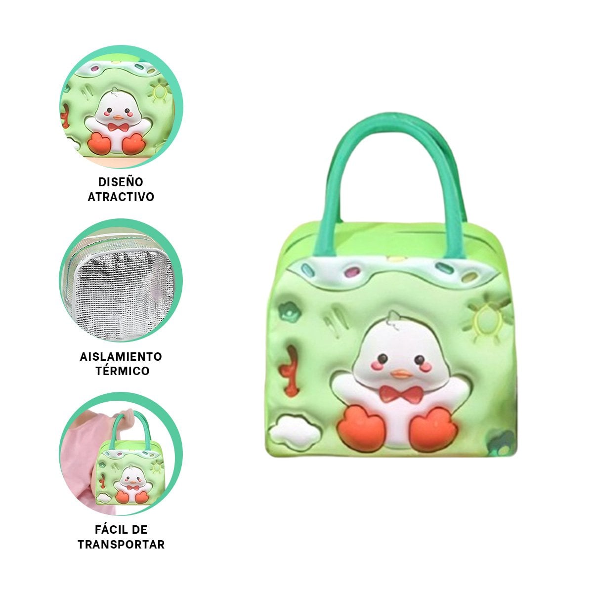 PORTA ALIMENTOS TERMICO KAWAII PATO PARA SNACKS DIARIOS VERDE - 3